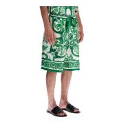 Maiolica Print Zijden Bermuda Shorts Dolce & Gabbana , Green , Heren