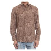 Bruin Paisley Katoenen Overhemden Brunello Cucinelli , Brown , Heren