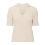 Zachte Gebreide Polo Tee Whitecap Gray Soaked in Luxury , Beige , Dame...