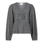 Grijze Denimblouse met Strik voor Neo Noir , Gray , Dames