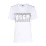 Katoenen T-shirt in 01C stijl Msgm , White , Dames