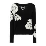 Bloemen V-hals trui Blugirl , Black , Dames