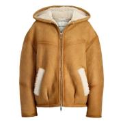 Shearling Hoodie in Honingkleur Halfboy , Brown , Dames