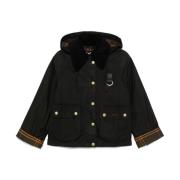 Zwarte Wax Katoenen Jas met Capuchon Barbour , Black , Dames