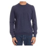 Fijne Merinowol Ronde hals Sweater Barba , Blue , Heren