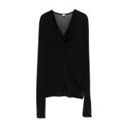 V-hals Gedrapeerde Top TotêMe , Black , Dames