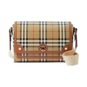 Luxe Leren Schoudertas met Ruitpatroon Burberry , Brown , Dames