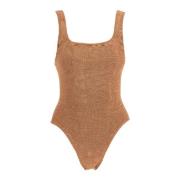 Smocked Square Neck Swimsuit Hunza G , Beige , Dames