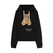 Bear Appliqué Hoodie Zwart/Wit/Beige Katoen Palm Angels , Black , Here...