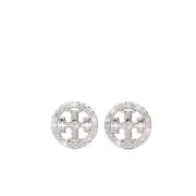 Kristallen Ronde Logo Oorbellen Tory Burch , Gray , Dames