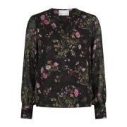 Bloemenprint Blouse Zwart Neo Noir , Multicolor , Dames