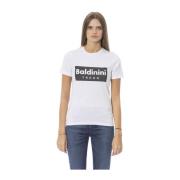 Trendy T-shirt met voorprint Baldinini , White , Dames