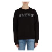 Stijlvolle Viscose Blend Sweatshirt met Strass Logo Guess , Black , Da...