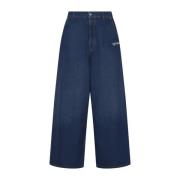 Script Wide Jeans Medium Blue Off White , Blue , Heren