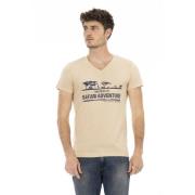 Korte Mouw V-hals T-shirt Trussardi , Beige , Heren