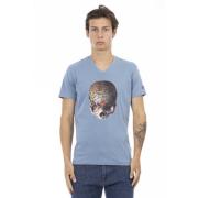 Korte Mouw V-hals T-shirt Trussardi , Blue , Heren