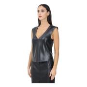 Elegante Zwarte Top Glam Rock Stijl Patrizia Pepe , Black , Dames