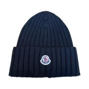 Ultrafijne Wol Gebreide Muts Zwart Moncler , Black , Unisex