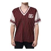 Maroon Gestreept Katoen V-hals T-shirt Dolce & Gabbana , Brown , Heren