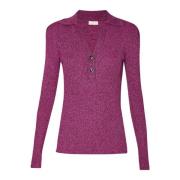 Polo Kraag Gebreide Top met Lurex Liu Jo , Purple , Dames