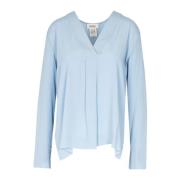 Crepe V-hals Blouse met Slouched Schouders Ottod'Ame , Blue , Dames