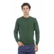 Lange Mouw Ribbel Crewneck Logo Top Baldinini , Green , Heren