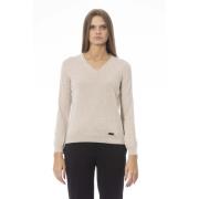 V-hals Trui met Lange Mouwen Baldinini , Beige , Dames