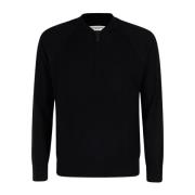 Merino Wol Half-Zip Trui Paolo Pecora , Black , Heren