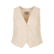 Beige Mouwloos V-hals Glitter Gilet Freebird , Beige , Dames