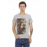 Casual V-hals T-shirt met Front Print Trussardi , Gray , Heren