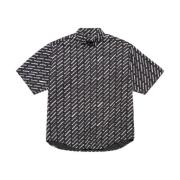 Zwarte shirts met brede randstijl Balenciaga , Black , Heren