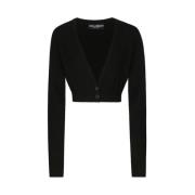 Zwarte Wol V-Hals Kort Vestje Dolce & Gabbana , Black , Dames