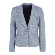 Blauwe Tweed Jacquard Chevron Jas Emporio Armani , Blue , Dames