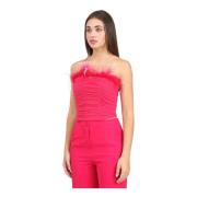 Fuchsia Gerimpelde Top met Veerdetail Patrizia Pepe , Pink , Dames