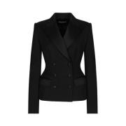 Dubbelrijige Blazer Zwart Peak Revers Dolce & Gabbana , Black , Dames