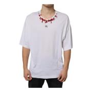 Witte Katoenen Ketting Versierd T-shirt Dolce & Gabbana , White , Here...