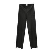 Stretch leren broek in zwart Alysi , Black , Dames