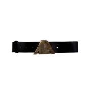 Zwarte leren riem met metalen logo Aniye By , Black , Dames