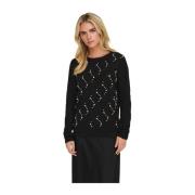 Geborduurde Trui met Ronde Hals Dames Only , Black , Dames