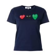 Hart Logo Navy T-Shirt 100% Katoen Comme des Garçons , Blue , Dames