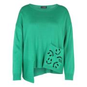 Boxy Style Ribgebreide Trui met Smiley Zak Doris S , Green , Dames