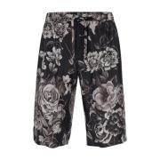 Zijden Bermuda Shorts Zwart Wit Dolce & Gabbana , Multicolor , Heren