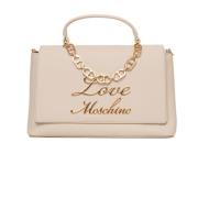 Stijlvolle Handtas met Metalen Logo Detail Love Moschino , Beige , Dam...