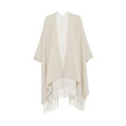 Beige Wol-Kasjmiermix Franje Cape Brunello Cucinelli , Beige , Dames