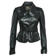 Pre-owned Leather outerwear Burberry Vintage , Black , Dames