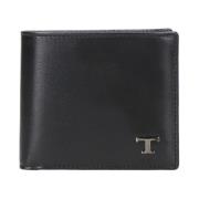 Zwarte Leren Portemonnee met Metalen Logo Tod's , Black , Heren