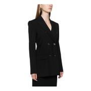 Dubbelbreasted geweven jas met pieklapels Sportmax , Black , Dames