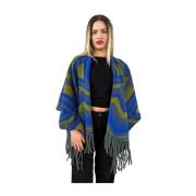 Stijlvolle Poncho voor Modieuze Looks White Sand , Blue , Dames