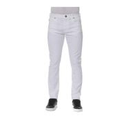 Denim Jeans met knoop- en ritssluiting Trussardi , White , Heren