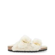 Shearling Gesp Sandalen Birkenstock , Beige , Dames